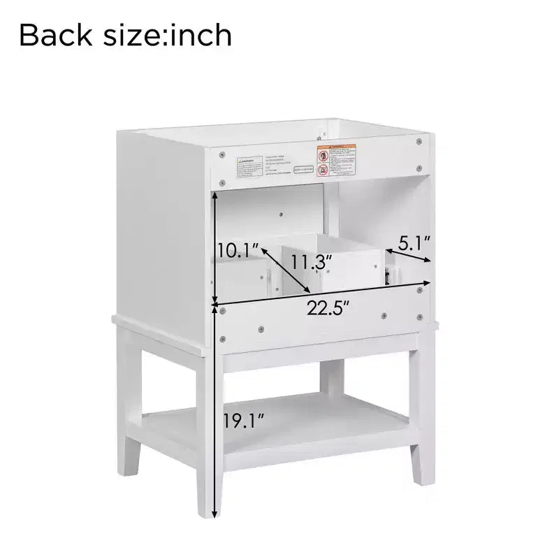 MAYEERTY 24 Bathroom Vanity without Sink Solid Wood Frame Storage Drawer Open Shelf White