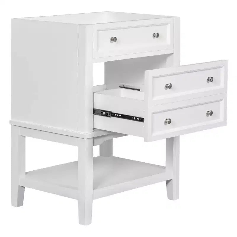 MAYEERTY 24 Bathroom Vanity without Sink Solid Wood Frame Storage Drawer Open Shelf White