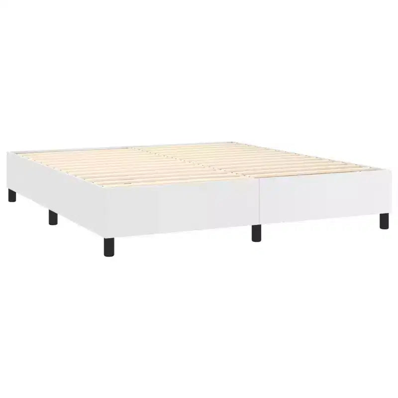 Bed Frame White Faux leather, plywood, engineered wood King