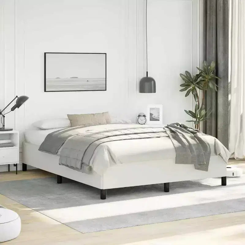 Bed Frame White Faux leather, plywood, engineered wood Queen