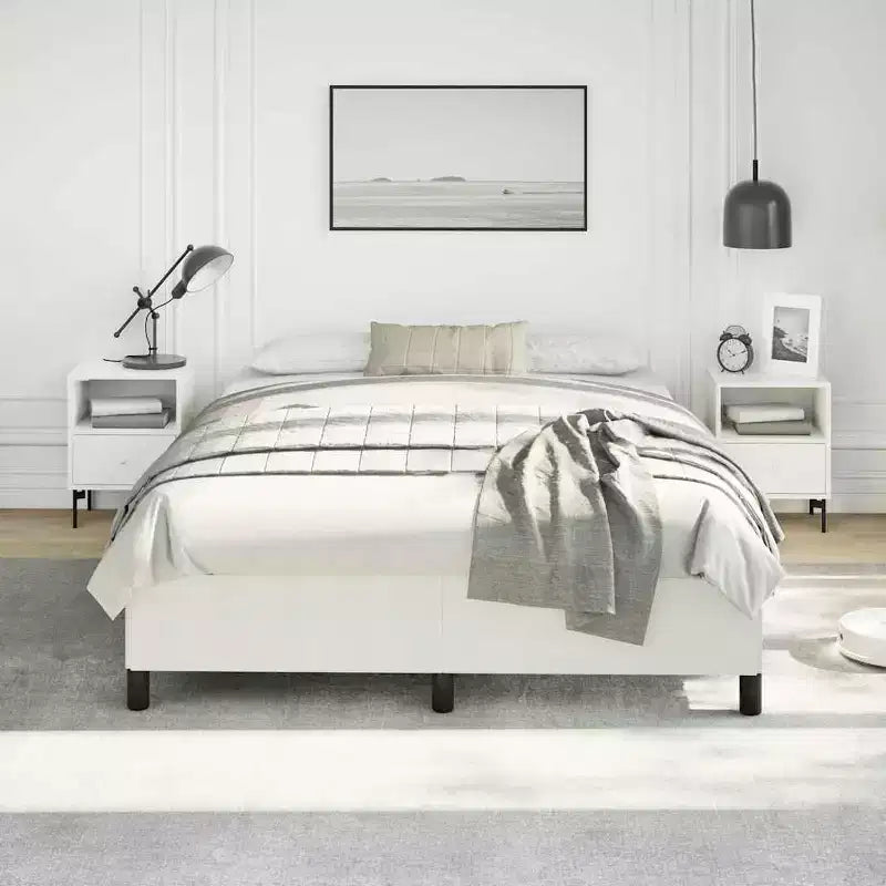 Bed Frame White Faux leather, plywood, engineered wood Queen