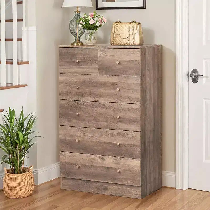 Karl Home 6-Drawer Large Dresser for Bedroom and Chest of Drawers with Sturdy Construction Wood Storage Organizer for Closet In Grey