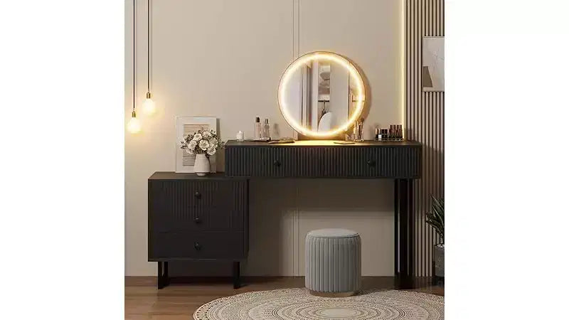 5-Drawer Plastic Vanity Table PB BoardIron Frame, Makeup Storage Desk for Dressing Room