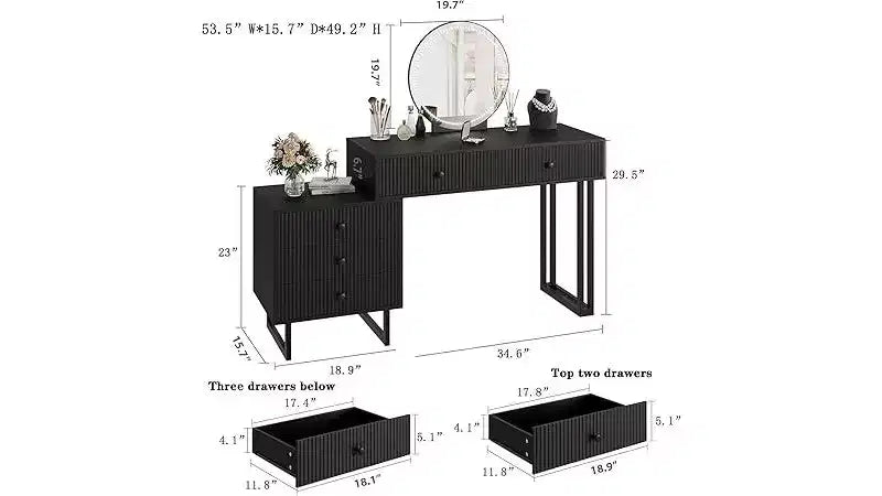 5-Drawer Plastic Vanity Table PB BoardIron Frame, Makeup Storage Desk for Dressing Room