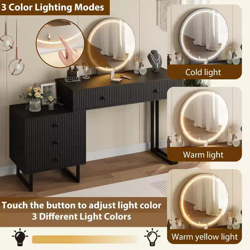 5-Drawer Plastic Vanity Table PB BoardIron Frame, Makeup Storage Desk for Dressing Room