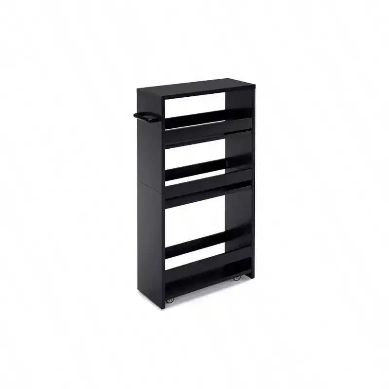 Slim Rolling Storage Cart 4 - Tier Kitchen Cart with Wheels Laundry Room Storage Black Narrow Corner Organizer Trolley Shelves