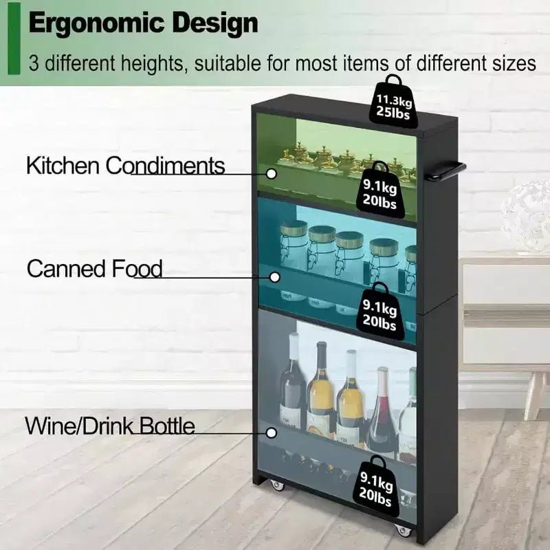 Slim Rolling Storage Cart 4 - Tier Kitchen Cart with Wheels Laundry Room Storage Black Narrow Corner Organizer Trolley Shelves