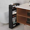 Slim Rolling Storage Cart 4 - Tier Kitchen Cart with Wheels Laundry Room Storage Black Narrow Corner Organizer Trolley Shelves