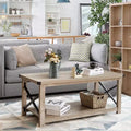 Costway 2-Tier Industrial Rectangle Coffee Table Sofa Center Table Storage Shelf