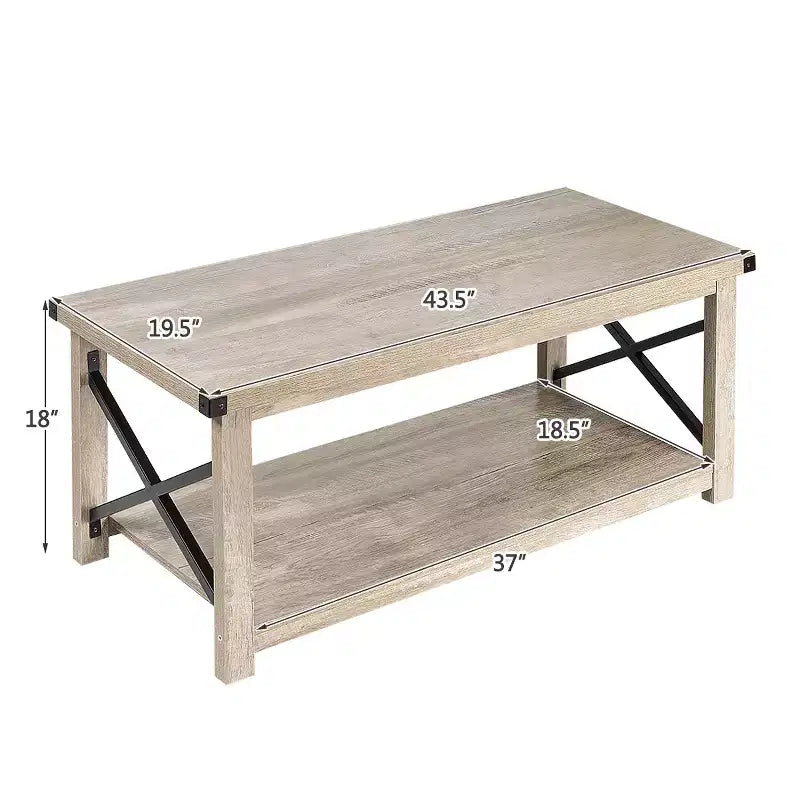 Costway 2-Tier Industrial Rectangle Coffee Table Sofa Center Table Storage Shelf