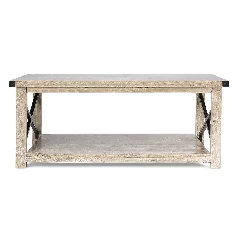 Costway 2-Tier Industrial Rectangle Coffee Table Sofa Center Table Storage Shelf