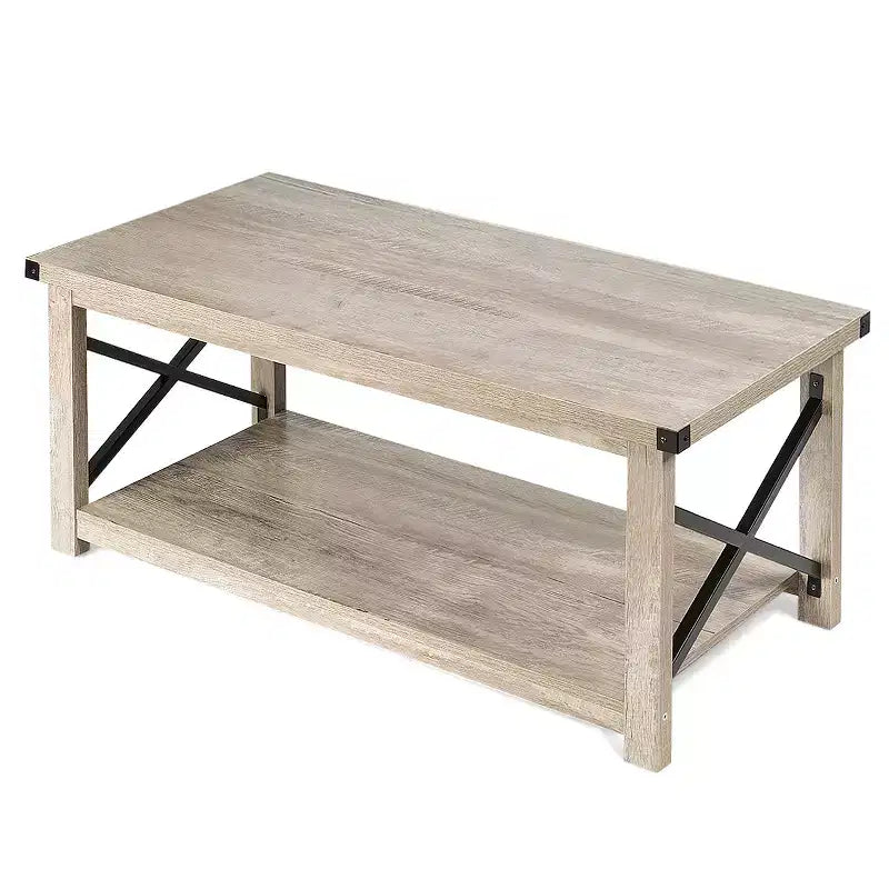 Costway 2-Tier Industrial Rectangle Coffee Table Sofa Center Table Storage Shelf