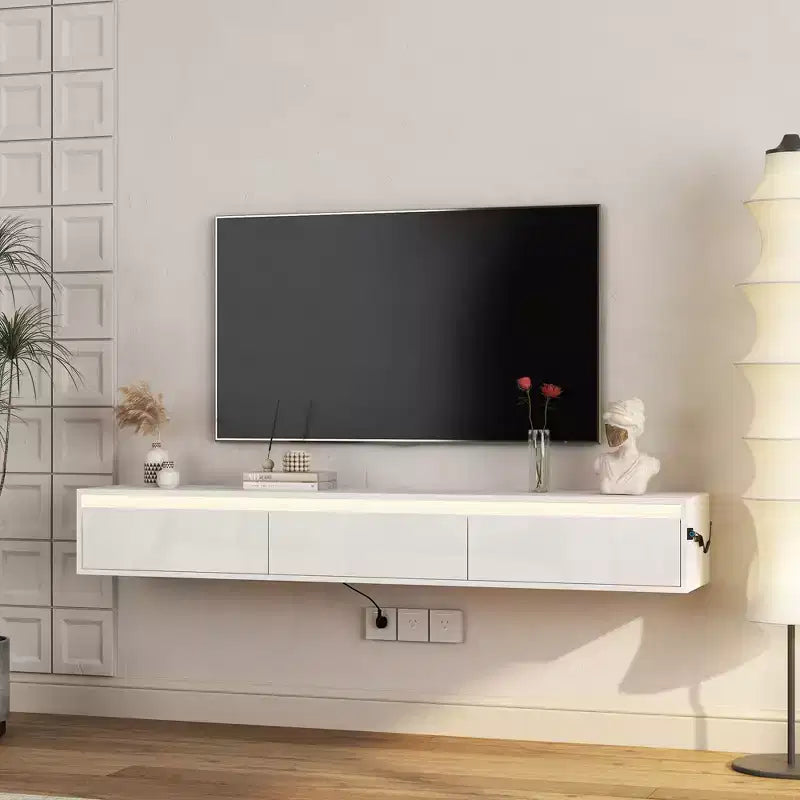 GDFStudio Faye 64.96 Modern Wooden TV Stand with Led Lights and Power Outlet