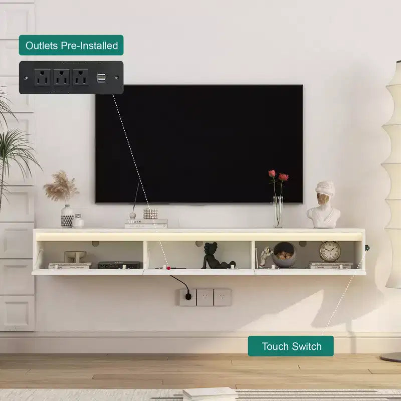 GDFStudio Faye 64.96 Modern Wooden TV Stand with Led Lights and Power Outlet