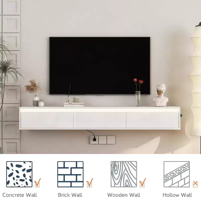GDFStudio Faye 64.96 Modern Wooden TV Stand with Led Lights and Power Outlet