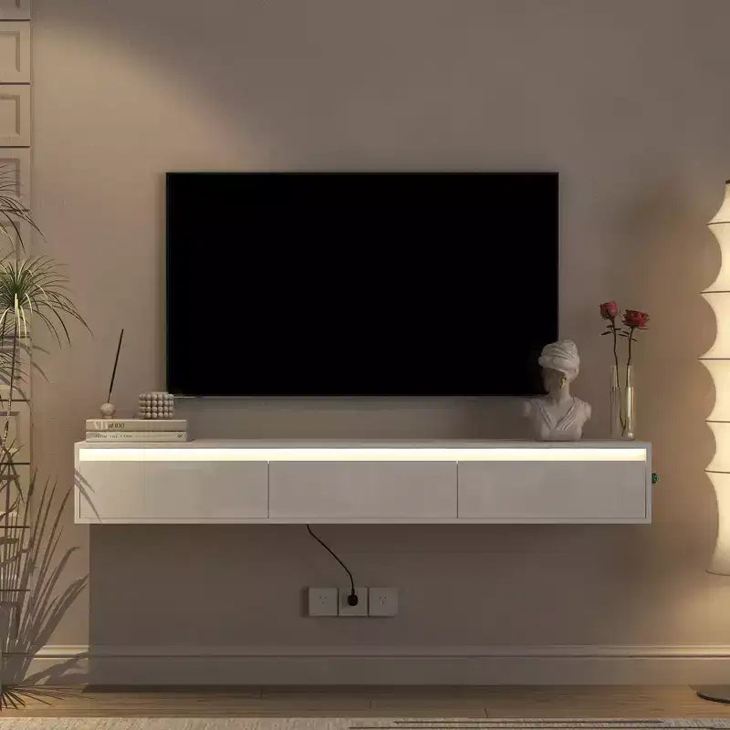 GDFStudio Faye 64.96 Modern Wooden TV Stand with Led Lights and Power Outlet