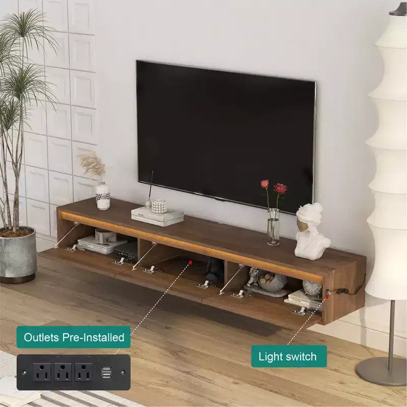 GDFStudio Faye 64.96 Modern Wooden TV Stand with Led Lights and Power Outlet