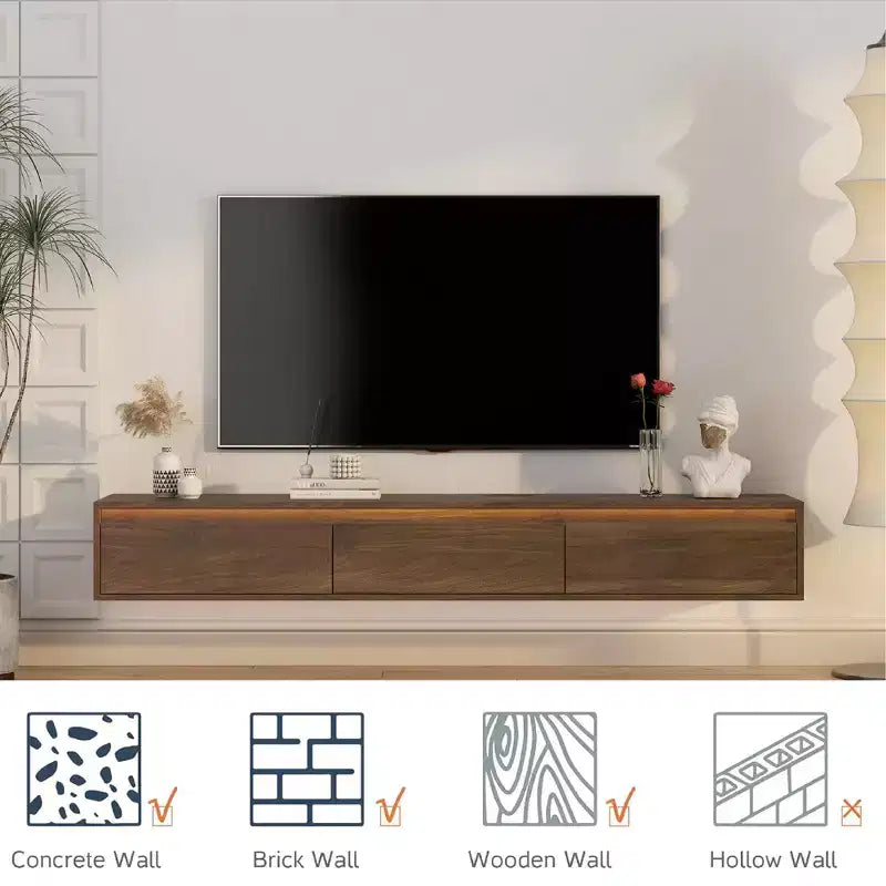 GDFStudio Faye 64.96 Modern Wooden TV Stand with Led Lights and Power Outlet