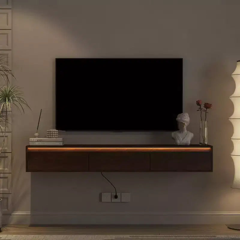 GDFStudio Faye 64.96 Modern Wooden TV Stand with Led Lights and Power Outlet