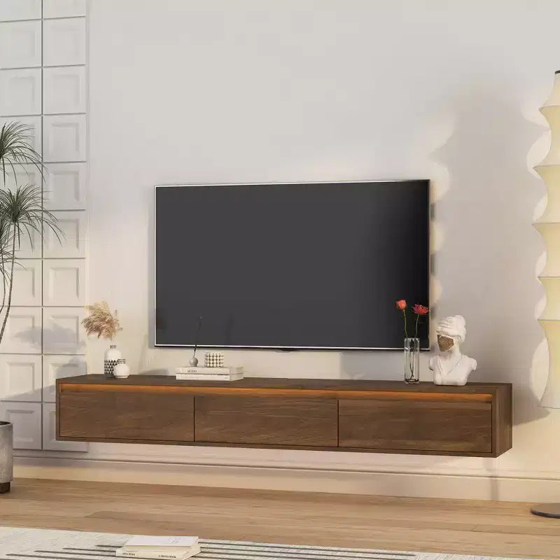 GDFStudio Faye 64.96 Modern Wooden TV Stand with Led Lights and Power Outlet