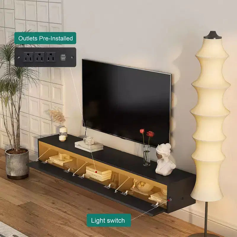 GDFStudio Faye 64.96 Modern Wooden TV Stand with Led Lights and Power Outlet