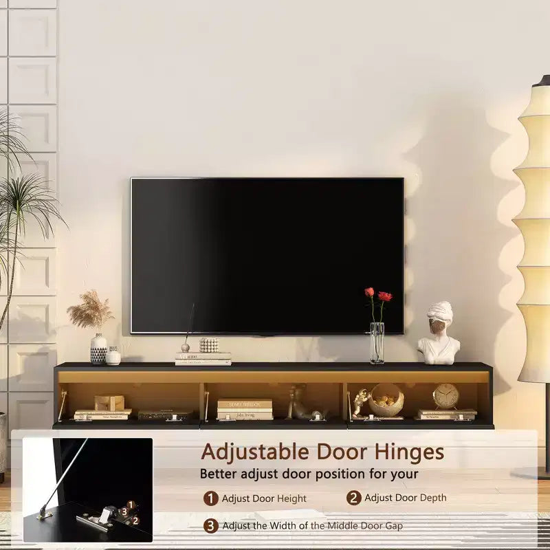 GDFStudio Faye 64.96 Modern Wooden TV Stand with Led Lights and Power Outlet