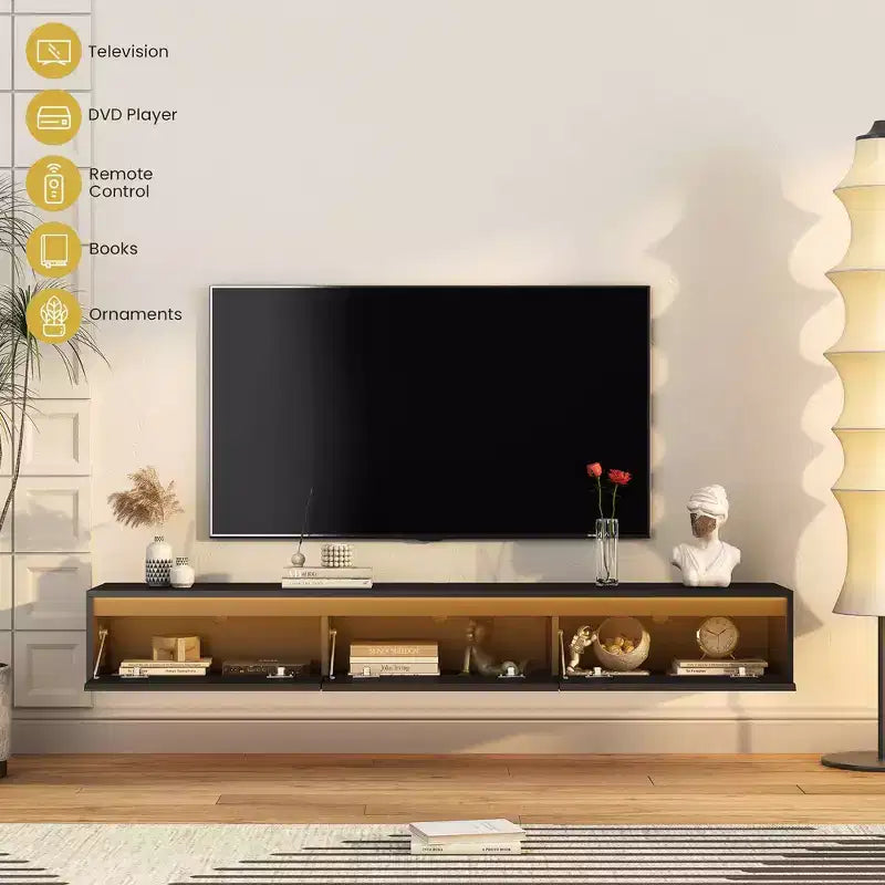 GDFStudio Faye 64.96 Modern Wooden TV Stand with Led Lights and Power Outlet