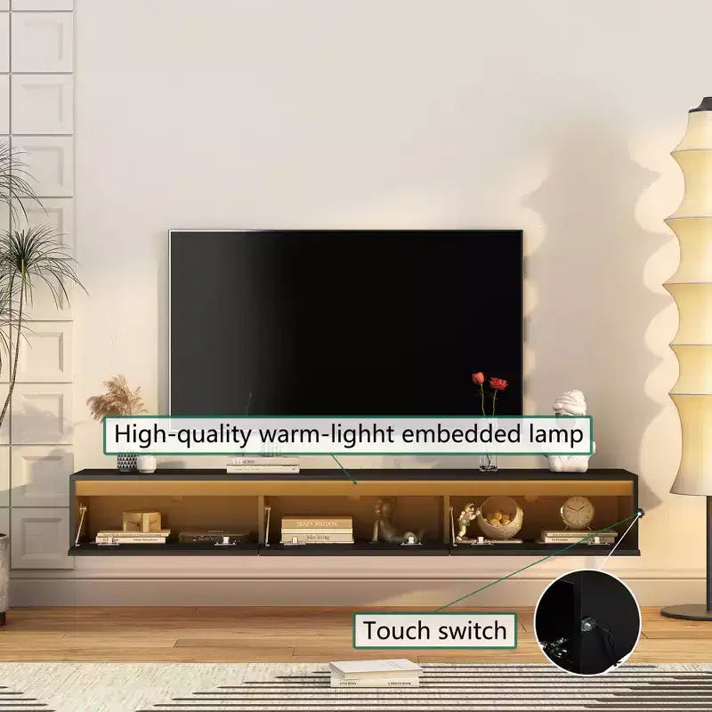 GDFStudio Faye 64.96 Modern Wooden TV Stand with Led Lights and Power Outlet