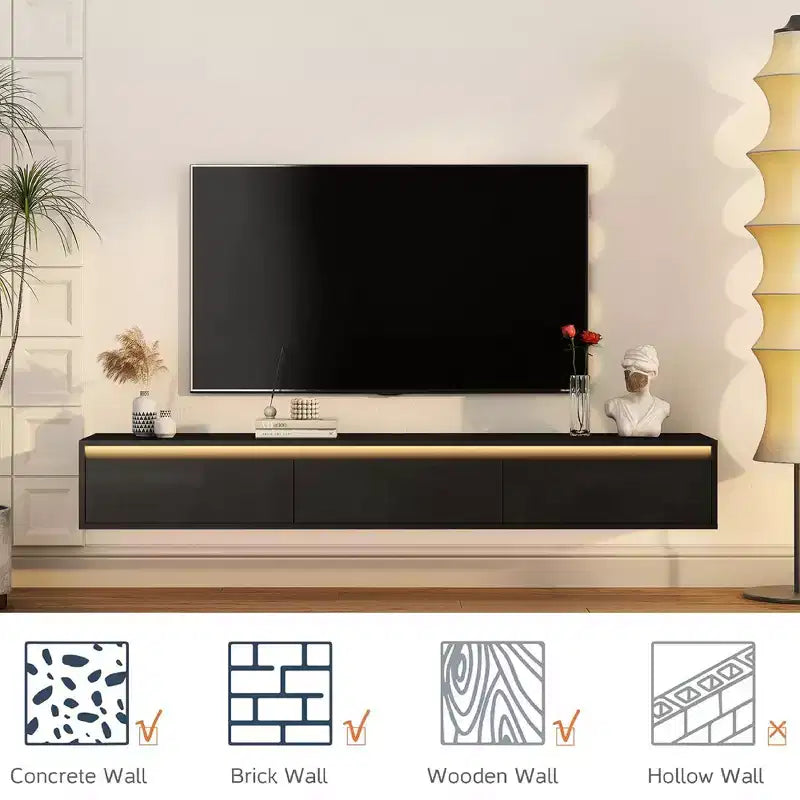 GDFStudio Faye 64.96 Modern Wooden TV Stand with Led Lights and Power Outlet