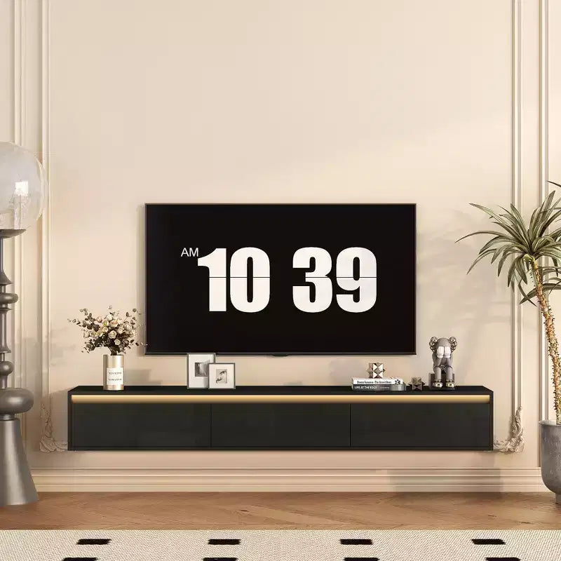 GDFStudio Faye 64.96 Modern Wooden TV Stand with Led Lights and Power Outlet