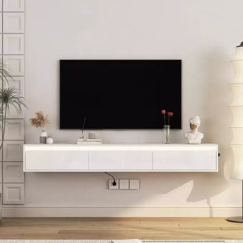 GDFStudio Faye 64.96 Modern Wooden TV Stand with Led Lights and Power Outlet