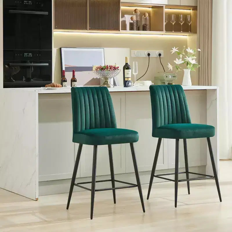 Okak Bar Stools Set of 2, Adjustable Iron Base Bar Chairs with Simple Velvet Upholstery, Vesratile Seating for Bar Counter, Kitchen