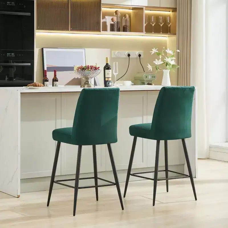 Okak Bar Stools Set of 2, Adjustable Iron Base Bar Chairs with Simple Velvet Upholstery, Vesratile Seating for Bar Counter, Kitchen