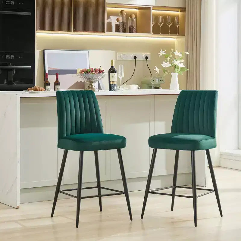 Okak Bar Stools Set of 2, Adjustable Iron Base Bar Chairs with Simple Velvet Upholstery, Vesratile Seating for Bar Counter, Kitchen
