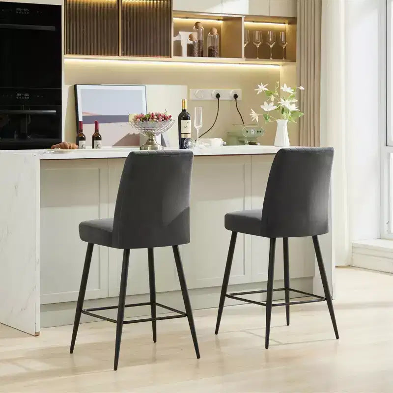Okak Bar Stools Set of 2, Adjustable Iron Base Bar Chairs with Simple Velvet Upholstery, Vesratile Seating for Bar Counter, Kitchen