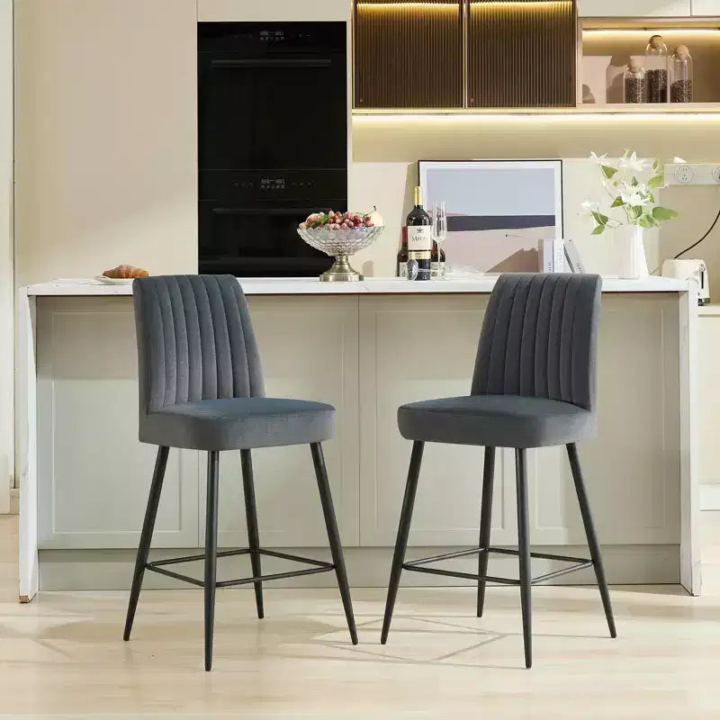 Okak Bar Stools Set of 2, Adjustable Iron Base Bar Chairs with Simple Velvet Upholstery, Vesratile Seating for Bar Counter, Kitchen