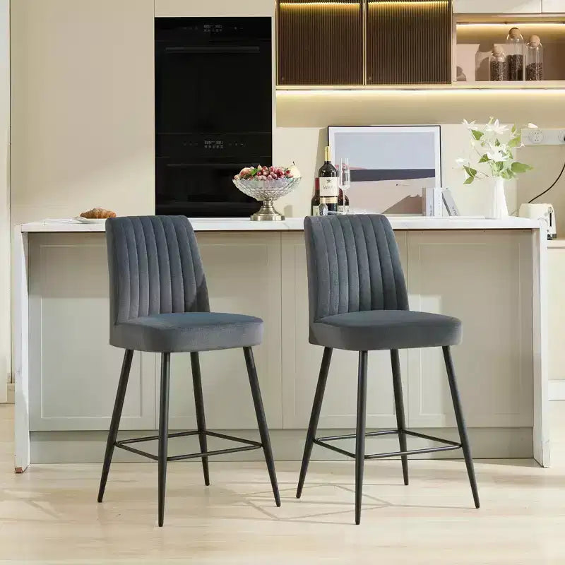 Okak Bar Stools Set of 2, Adjustable Iron Base Bar Chairs with Simple Velvet Upholstery, Vesratile Seating for Bar Counter, Kitchen