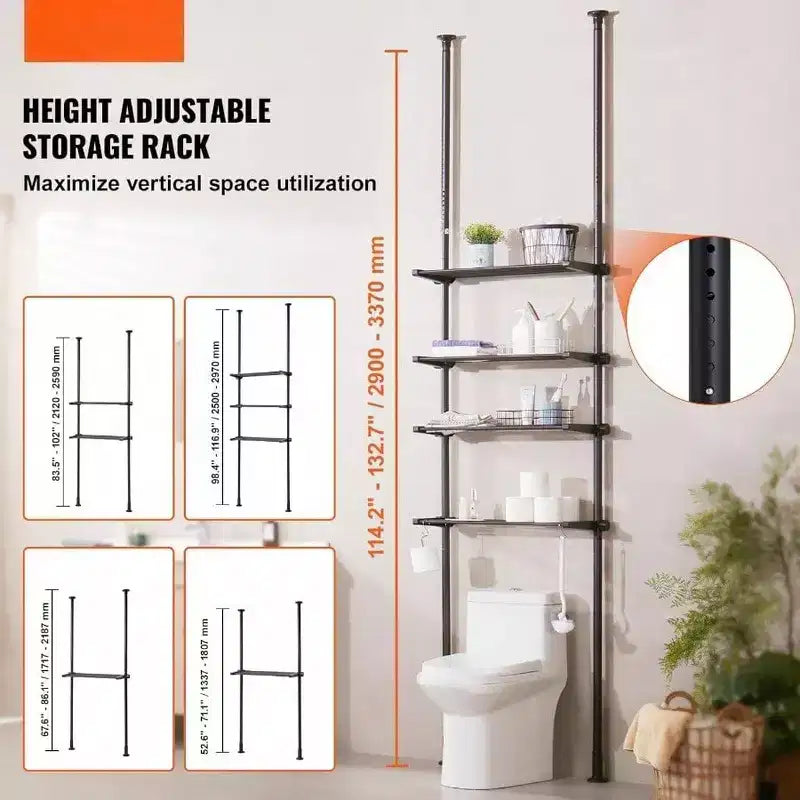 Over Toilet Shelf 4 - Tier Adjustable Storage Rack Low - Carbon Steel Small Bathroom Space Saver Laundry Room