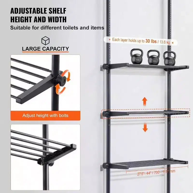 Over Toilet Shelf 4 - Tier Adjustable Storage Rack Low - Carbon Steel Small Bathroom Space Saver Laundry Room