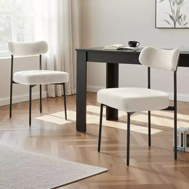 VEVOR Dining Chairs Set of 2, Mid Century Modern Accent Chairs, Upholstered Side Chair , with Curved Backrest and Black Metal Legs