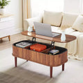 VEVOR 39.4 in Lift Top Coffee Table, Fluted Oval Coffee Table with 3 Hidden Compartment, Mid Century Wooden Oval Center Desk, Lift Up Tabletop, Walnut