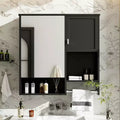 MAYEERTY 28.74 Modern Wall Mounted Bathroom Medicine Cabinet, Bathroom Wall Storage Cabinet with Mirror Towels Bar Black