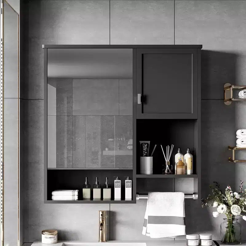 MAYEERTY 28.74 Modern Wall Mounted Bathroom Medicine Cabinet, Bathroom Wall Storage Cabinet with Mirror Towels Bar Black