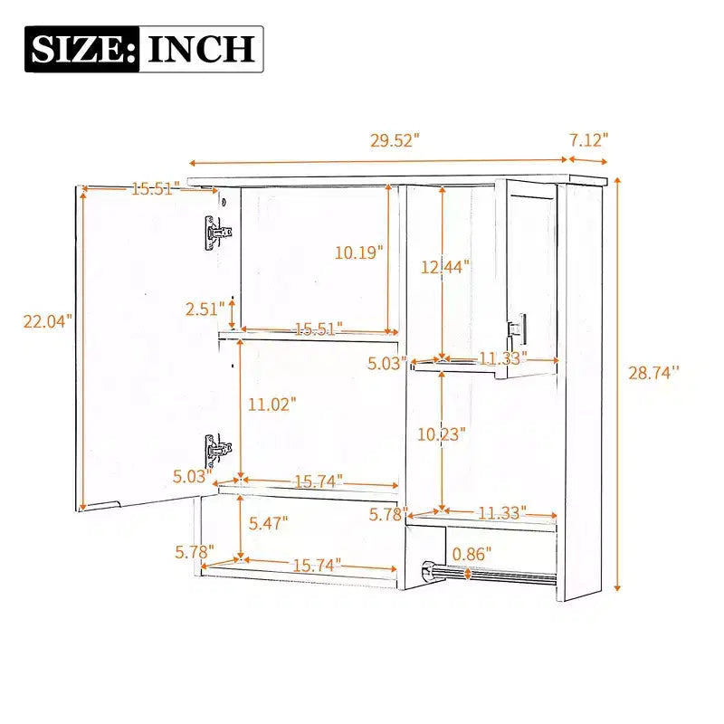 MAYEERTY 28.74 Modern Wall Mounted Bathroom Medicine Cabinet, Bathroom Wall Storage Cabinet with Mirror Towels Bar Black