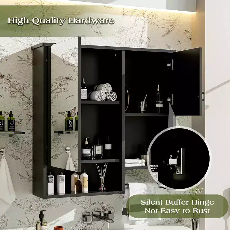MAYEERTY 28.74 Modern Wall Mounted Bathroom Medicine Cabinet, Bathroom Wall Storage Cabinet with Mirror Towels Bar Black