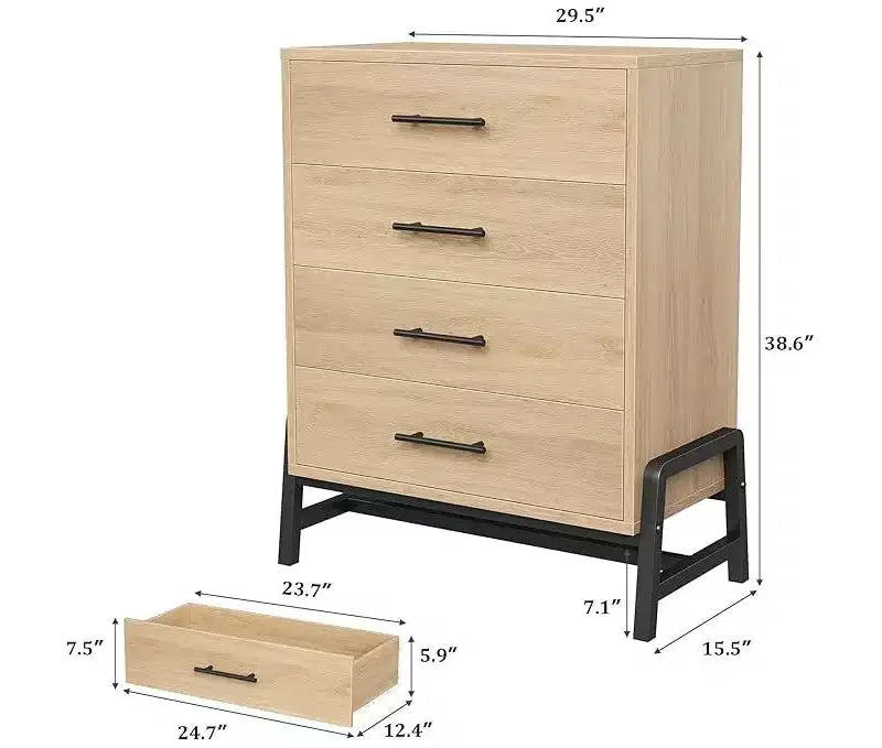 4 Dresser for Bedroom, 38.6 Tall Dresser, Tall Drawer with Storage Freestanding, Wooden Closet Storage Chest for Living Room, Bedroom, Entryway