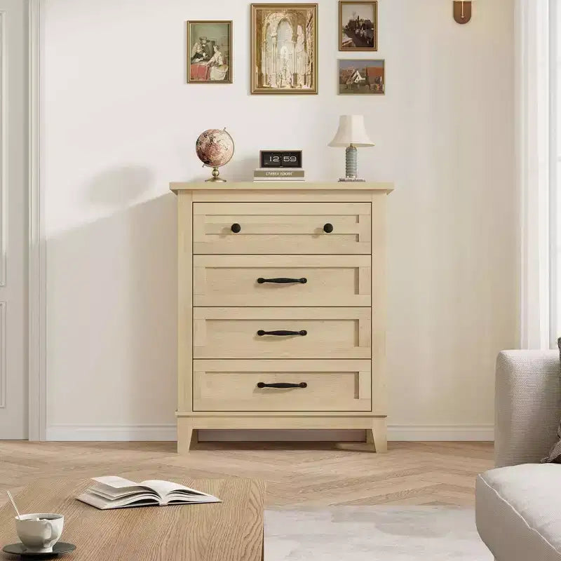 Dresser for Bedroom with 4 Drawers Wooden Chest of Drawers for Closet Dresser Storage Unit Organizer for Hallway Living Room and Office