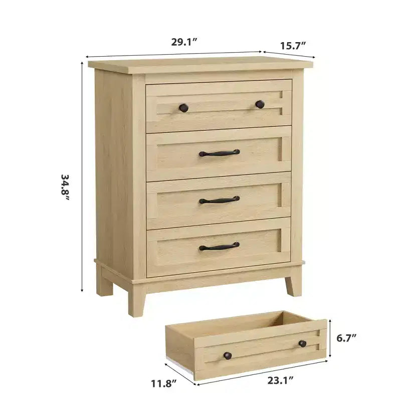 Commode de chambre à coucher avec 4 tiroirs en bois pour placard Commode