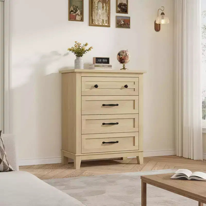 Commode de chambre à coucher avec 4 tiroirs en bois pour placard Commode