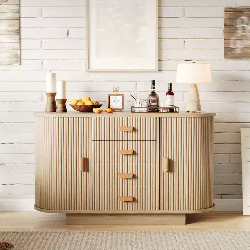 47'' Sideboard Buffet Cabinet with Storage,Fluted Coffee Bar Cabinet with 4 Drawers & 2 Sliding Doors,Wood Buffet Table for Kitchen, Living Room